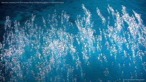 Swimmers competing in the 2016 Ironman World Championship triathlon in Kailua-Kona, Hawaii