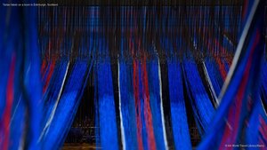 Tartan fabric on a loom in Edinburgh, Scotland