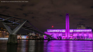 Tate Modern lit up for International Women's Day, London, England
