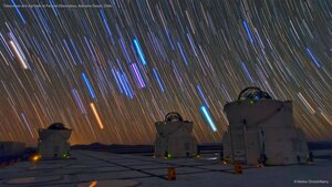 Telescopes and star trails at Paranal Observatory, Atacama Desert, Chile