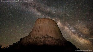 The Eta Aquarids meteor shower over Devils Tower in Wyoming