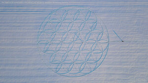 The 'Flower of Life' symbol drawn in the snow by artist Michael Uy, Jacobsdorf, Brandenburg, Germany