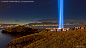The Imagine Peace Tower near Reykjavik, Iceland, for the International Day of Peace