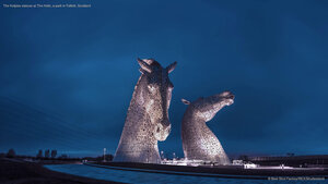 The Kelpies statues at The Helix, a park in Falkirk, Scotland