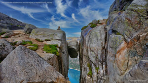 The Kjeragbolten boulder on the mountain Kjerag in Rogaland county, Norway
