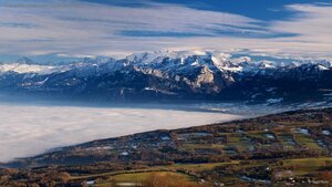 The Mont Blanc massif, seen from Mont Salève, France