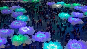 The installation 'Waldplastik' during Blue Night in Nuremberg, German