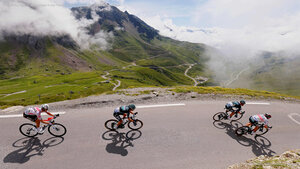 Descending the Col du Tourmalet in the French Pyrenees during the 2021 Tour de France
