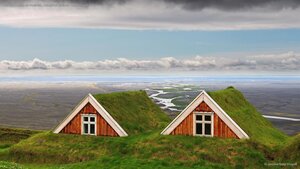 Turf farmhouses at Skaftafell, Vatnajökull National Park, Iceland