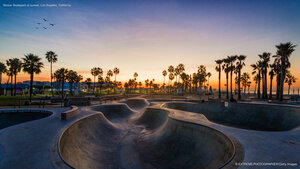 Venice Skatepark at sunset, Los Angeles, California