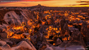 View of Göreme from an observation deck, Göreme National Park, Cappadocia, Turkey