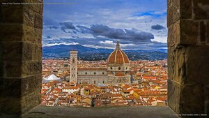 View of the Florence Cathedral from the tower of Palazzo Vecchio in Florence, Italy