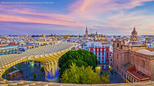 View of the city from the Setas de Sevilla (Metropol Parasol) in Seville, Spain