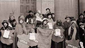 Women's suffragists who walked from New York City to Washington, DC, to join the National American Woman Suffrage Association parade on March 3, 1913
