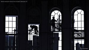 Workers restoring the rotunda of the US Capitol in Washington, DC