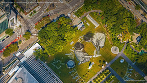 'World in Progress II,' a land art painting by Saype, United Nations Headquarters, New York City