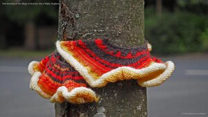 Yarn bombing in the village of Gurnard, Isle of Wight, England