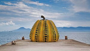Yayoi Kusama's 'Pumpkin' artwork on Naoshima Island, Japan, in August 2018