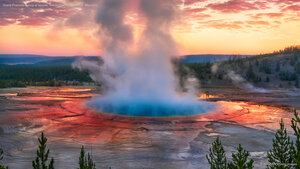 Grand Prismatic Spring at sunrise, Yellowstone National Park, Wyoming